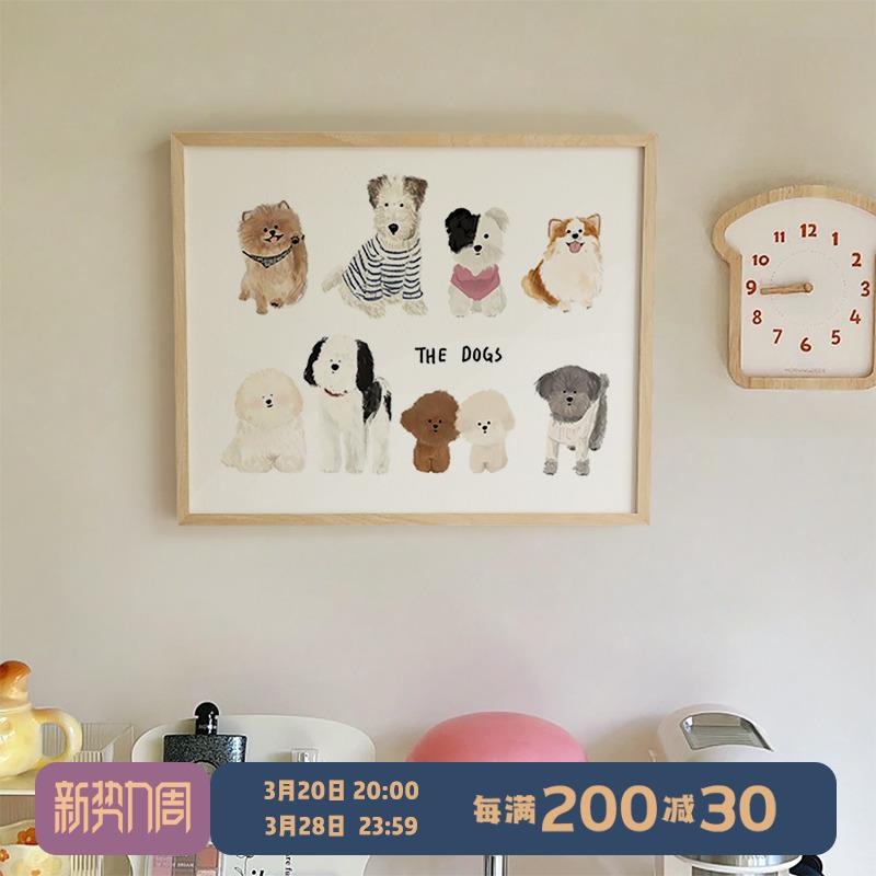 ins可爱狗狗挂画动物插画儿童房餐厅入户电表箱装饰画电闸箱遮挡图片