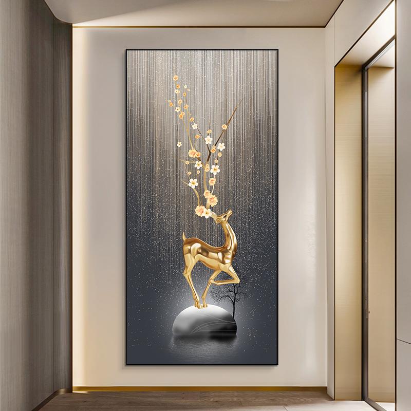 入户玄关装饰画走廊过道尽头西墙客厅挂画九鱼图现代玄关画晶瓷画