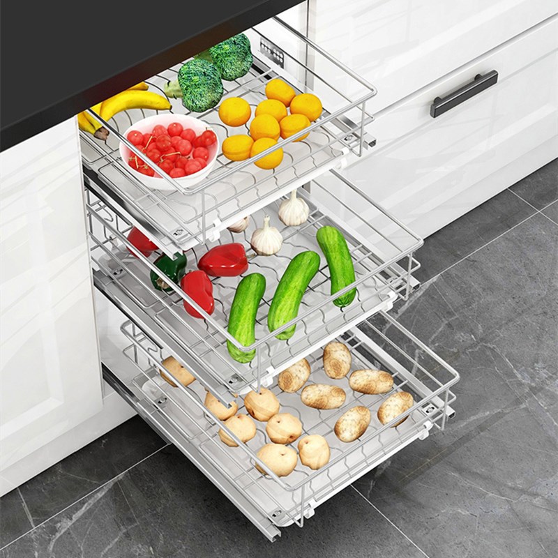 速发三层拉篮厨房40cm小柜体450碗蓝500橱柜35公分抽屉收纳调味架