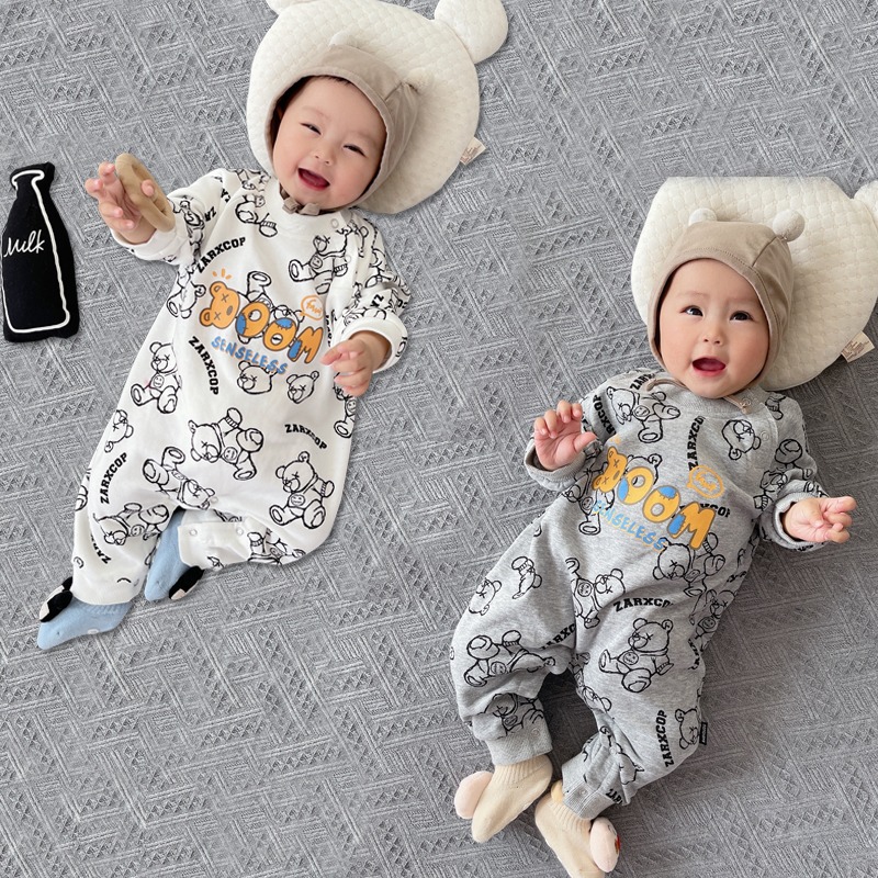 极速网红c婴儿连体衣服春秋套装洋气秋季可爱超萌女男宝宝秋装哈