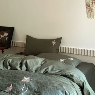 极速东方古典之美【清芙疏影】100S提花刺绣全Q棉床上四件套纯棉