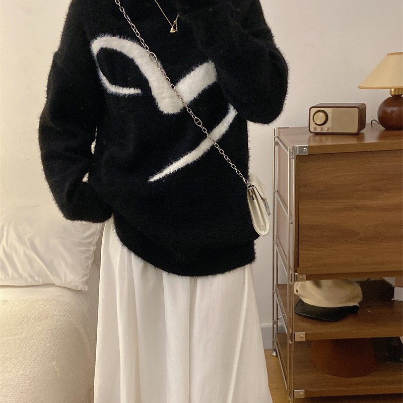 极速大码奶fufu软糯毛衣女秋冬圆领针织打底衫慵懒U风胖mm宽松撞