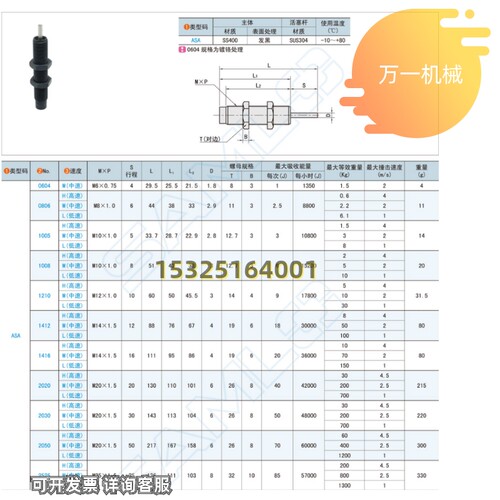 新品ASA固定油压缓冲器0604 q0806 1005 1008 1210 1416 2020/30