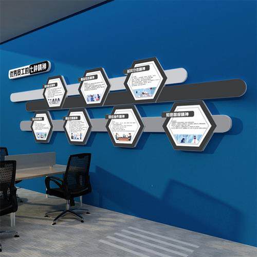 极速员工七种精神企业团队公司办B公室文化楼梯背景墙面装饰壁纸