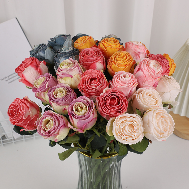极速欧式焦边火烤玫瑰花束假花仿真花摆设婚庆家居U客厅装饰餐桌