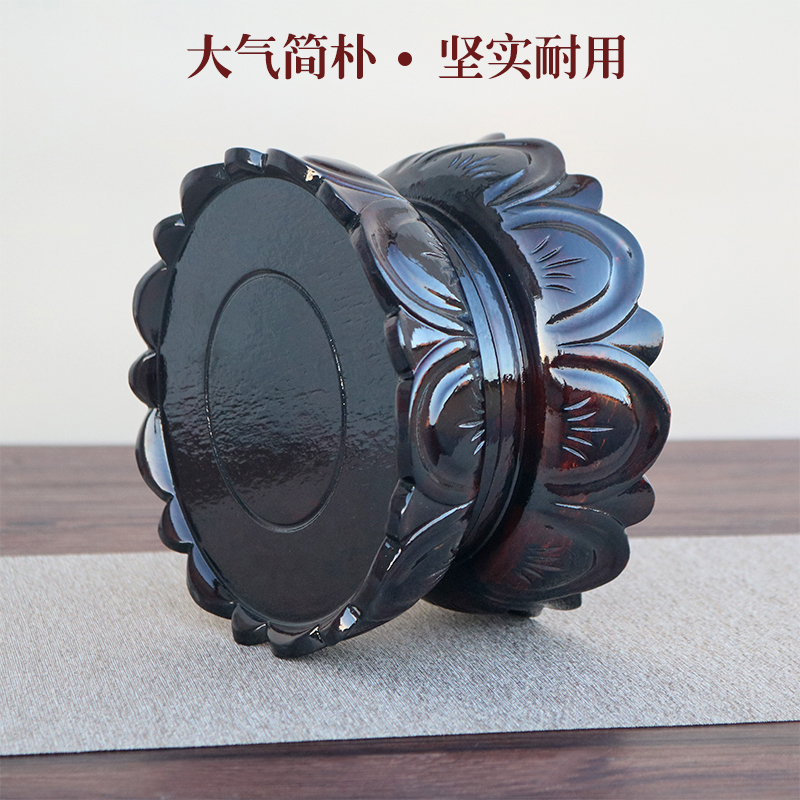 极速实木实心原木质雕刻神v像底座双面莲花圆形观音菩萨佛像加高