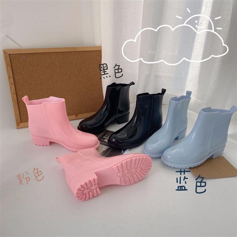 新品韩系一脚蹬h四季糖果色雨靴女时尚款外穿水鞋大头短靴厚底防