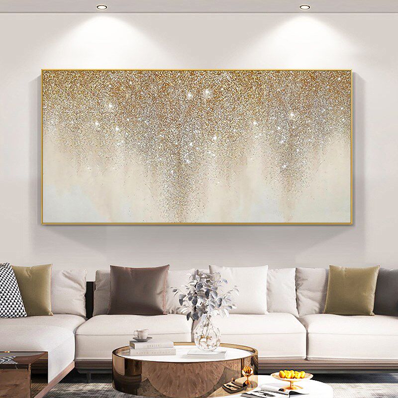 新品手绘油画《星光》客厅横幅沙发背景墙L装饰画金箔轻奢北欧餐