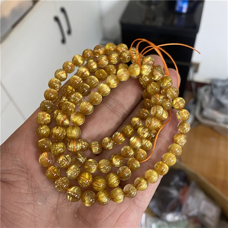 极速精品 收藏品天然金钛晶发晶三圈手链I 男女款钛晶发晶水晶饰