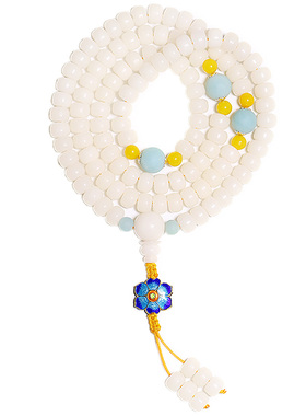 极速白玉菩提子手串女手链菩提根文玩配饰佛珠108颗项Z链长款蓝花