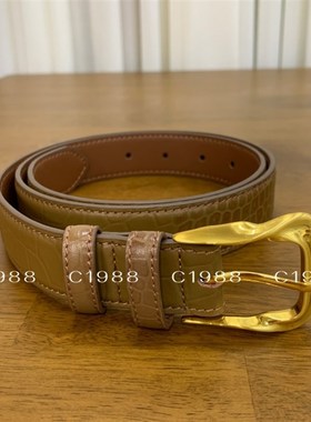 极速1988韩国宽版头层牛皮金扣花纹皮带 C19O88韩代 WQ0010