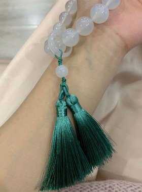 极速天然白玛e瑙十八子手持女款手链 原色大气白色玛瑙流苏女款手