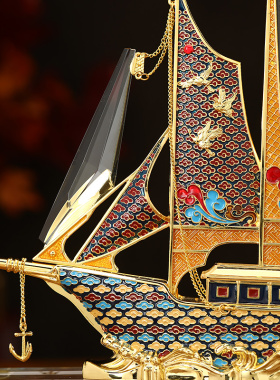 极速一帆风顺水晶帆船摆件招财珐琅彩客厅办公室酒柜X装饰公司开