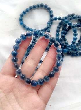 极速天然a蓝糖心玛瑙圆珠女款手链 女款水晶手串 雾霾蓝黑色蓝沁