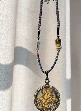 极速黄财神唐卡项链毛衣链 搭配手工编织手搓棉项链Y 藏式项链