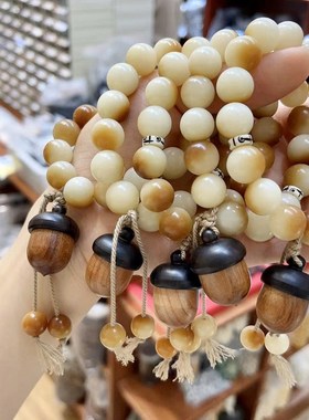 极速糖色菩提根飘花圆珠单圈v女款手链 搭配檀木松果香盒 女款盘
