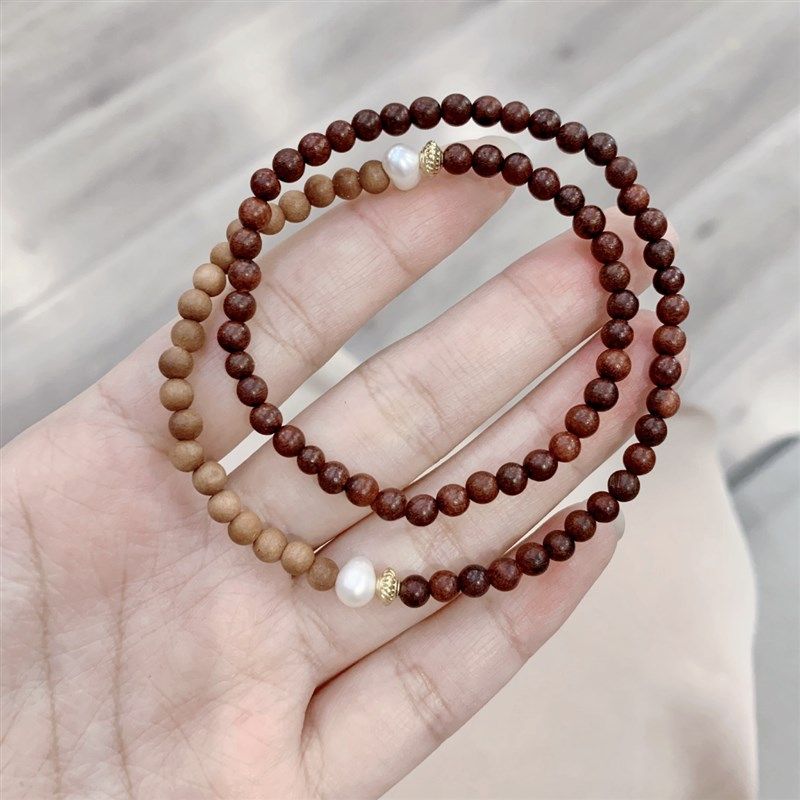 极速紫檀木搭配老山檀小颗粒两圈女款女款手链 4mmU左右精致小珠