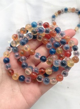 极速天然彩色蓝红黑黄糖心玛瑙圆珠D女款手链 女款水晶手串 糖果