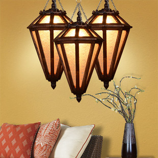 创意咖啡厅X酒吧阳台灯 个性 极速泰式 复古实木餐厅吊灯东南亚风格