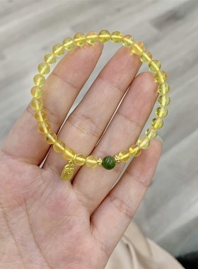 极速天然琥珀金珀搭配和田玉碧玉珠女款手链 4N.5mm左右琥珀手串