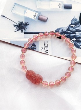 极速天然草莓晶貔貅粉水晶s草莓晶女款手链 女ins小众设计手饰品