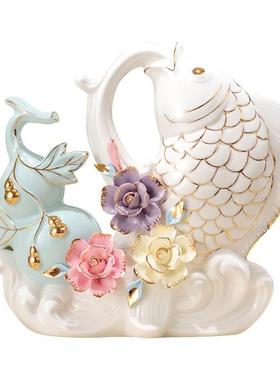 极速l大件象陶瓷视客厅s摆招财鱼卧室次房间装饰品开业酒柜家居电