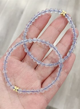 极速天然a冰种海蓝宝小颗粒女款单圈女款手链 浅蓝色手串 淡淡夏