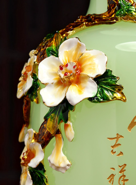 极速富贵吉祥琉璃玉花瓶摆件珐琅彩新中式客M厅酒柜装饰品乔迁新