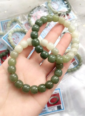极速天然a和田玉小多宝圆珠单圈女款手链 黄口晴水多宝单圈手串