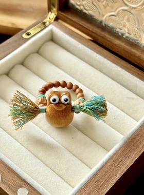 极速老山檀呱呱来财戒指 女款小可爱戒子I 搭配4毫米百香籽 小众