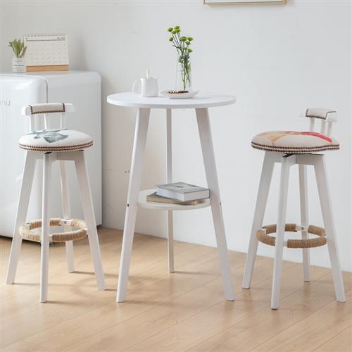 极速实木酒吧桌 小圆桌子家用休闲简约阳台桌椅组合北Y欧高脚凳吧