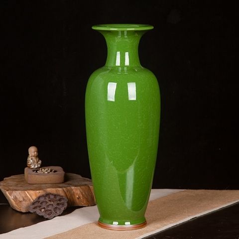 极速新款a花瓶陶瓷摆饰仿古钧瓷绿色新中式家居博古架客厅插花电