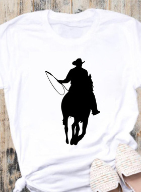 极速Womend t-shirt Print T Shirt Horse graphicWomen Short Sl