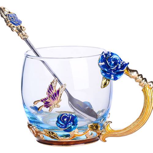 速发茶杯个性珐琅彩水杯办公室时尚玻璃杯女士创意杯可爱酒杯