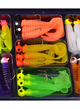 极速17pcs Soft Wormm Lure Lure Set Head Hooks Fishing Baits
