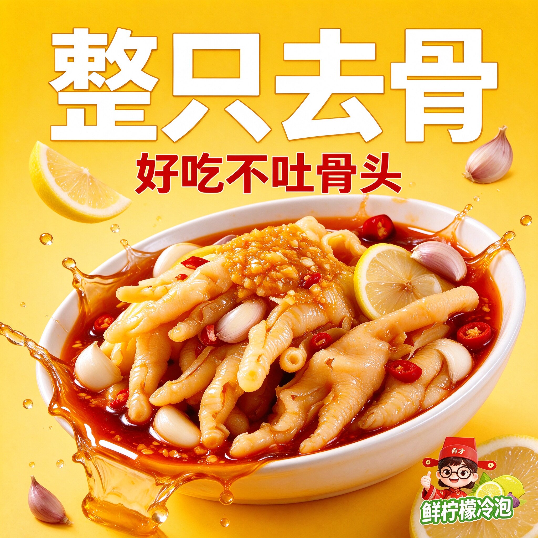 有才蒜蓉柠檬无骨鸡爪解馋