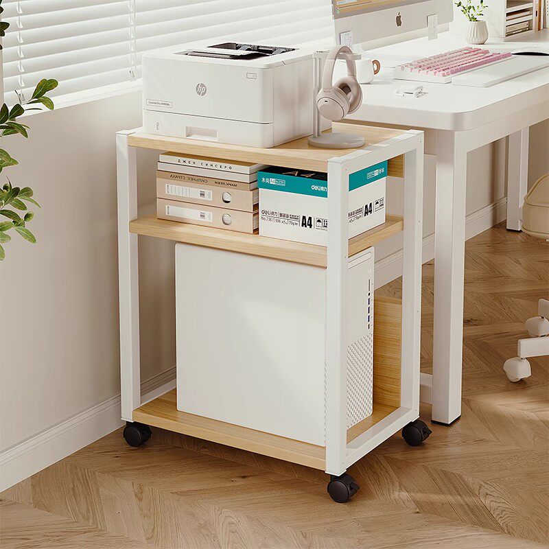 打印机置物架落地办公室多层移动收纳铁艺整理柜工位电脑主机托架