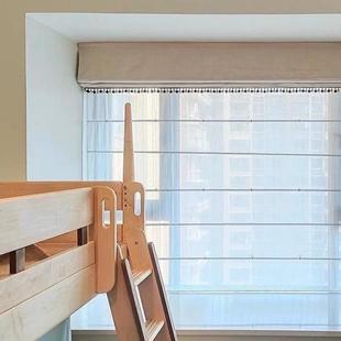 升降帘 奶油法式 布百叶 轻奢简约现代风格 百叶帘 布纱双层罗马帘
