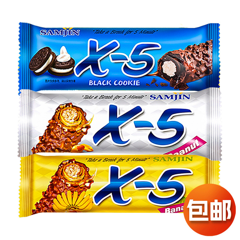 进口零食韩国三进X5花生夹心巧克力棒36g 原装进口休闲食品