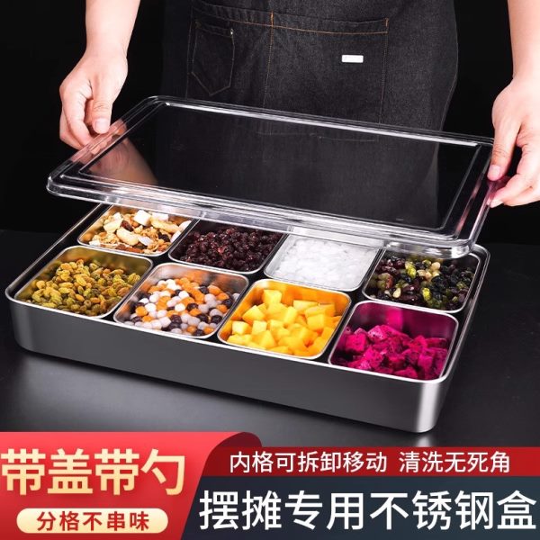 收纳小不锈钢麻糍盒子商用摆摊全套料分格工具盒冰粉配料专用