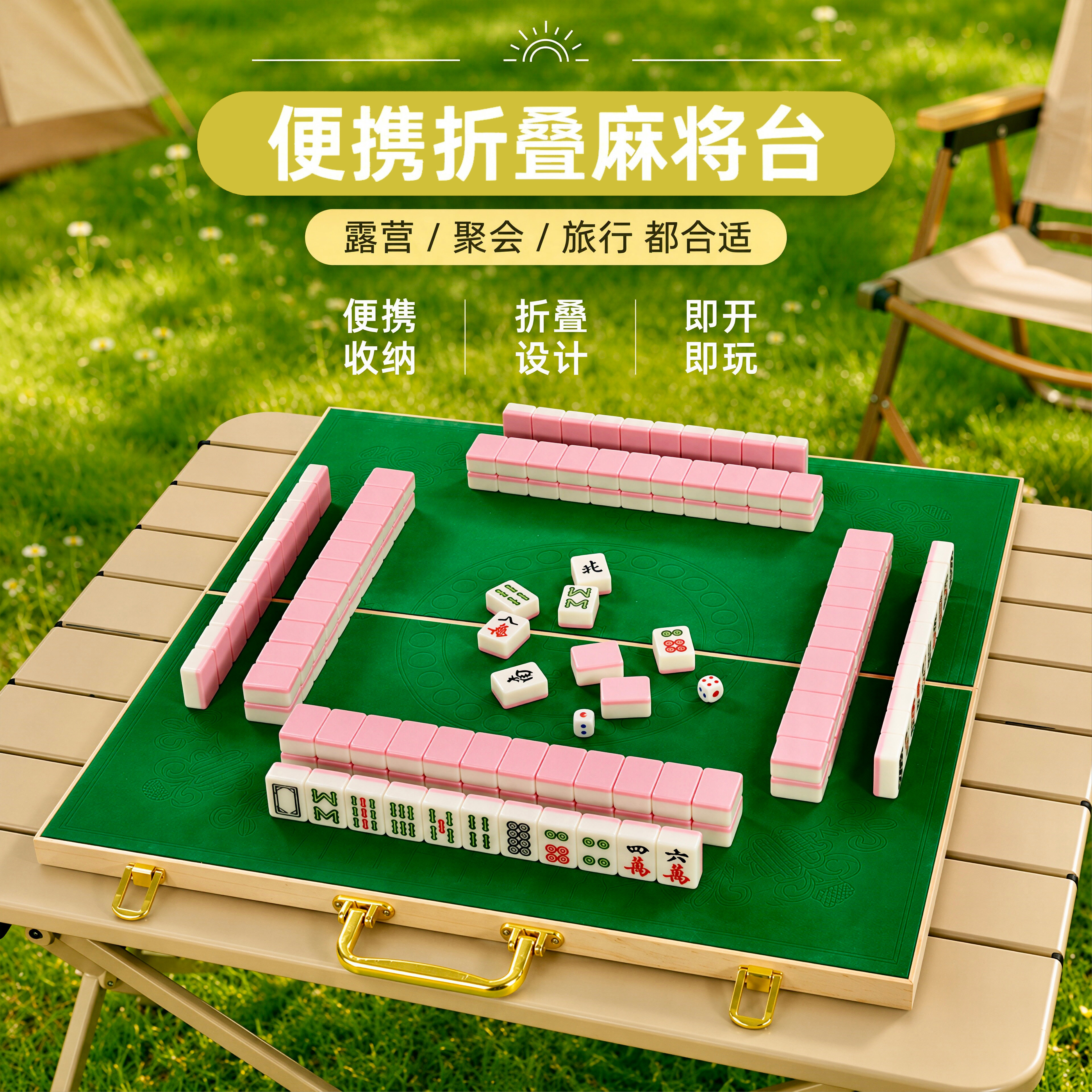 迷你麻将牌户外折叠手提小麻将桌便携式手提式露营桌手搓麻将套装