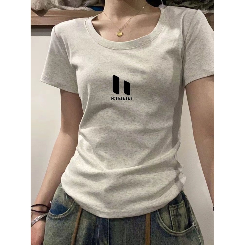 纯棉港风chic正肩短袖t恤女2025夏新款修身显瘦美式辣妹小众上衣