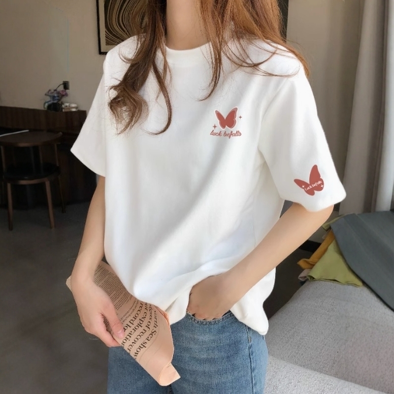 纯棉夏季短袖t恤女2025新款爆款正肩设计感小众美式宽松半袖上衣