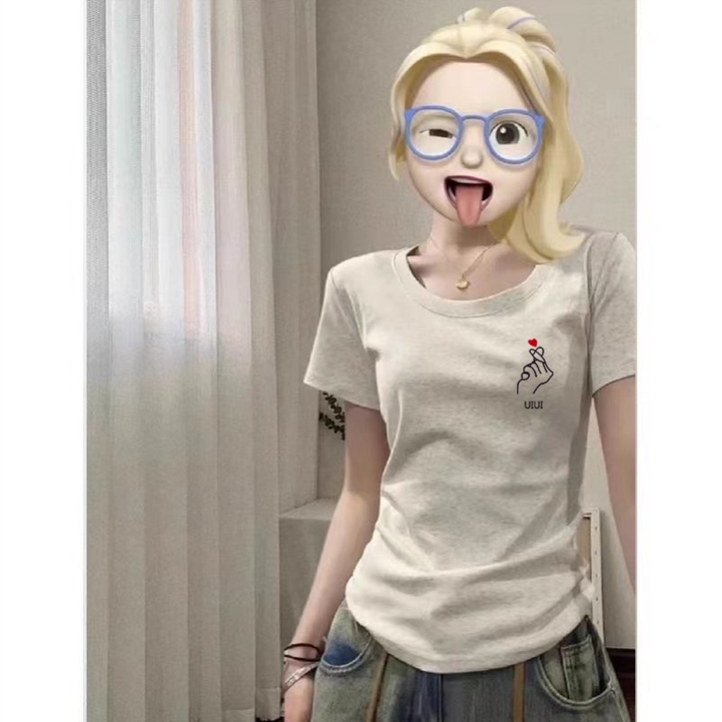 纯棉美式辣妹圆领正肩短袖t恤女夏季新款内搭显瘦打底衫百搭上衣