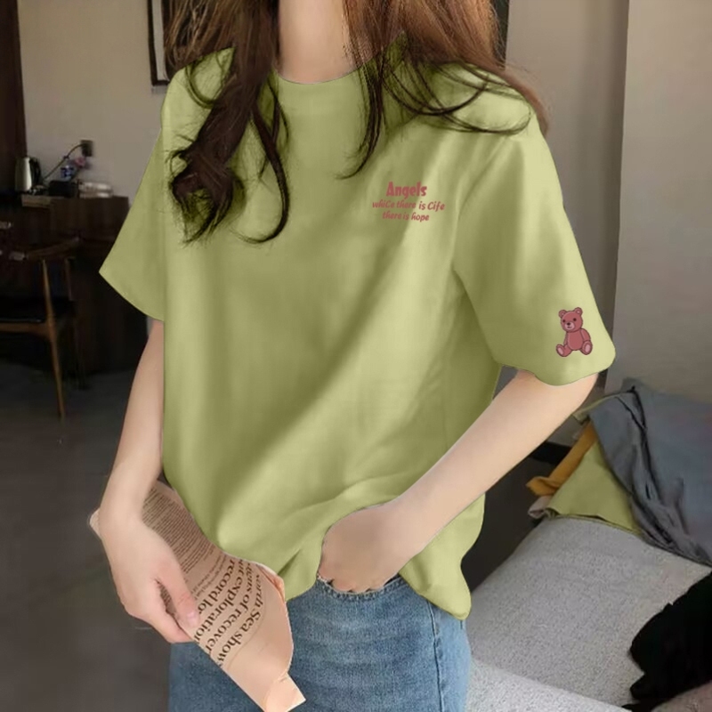纯棉夏季短袖t恤女2025新款爆款正肩设计感小众美式宽松半袖上衣