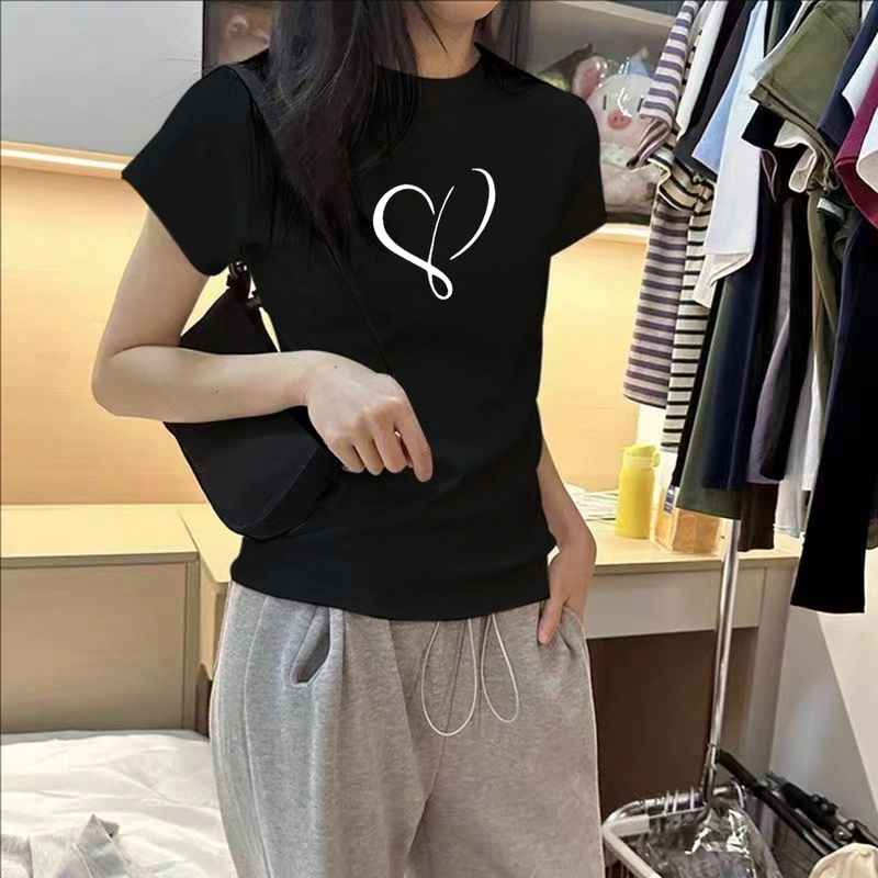 纯棉白色正肩短袖t恤女夏季2025新款欧货高级感体恤修身短款上衣