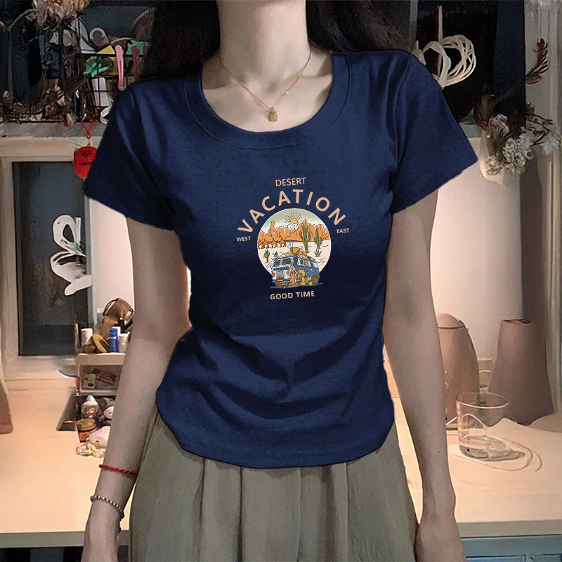 純棉藏青正肩短袖t恤女新款夏季洋氣寬松顯瘦ins大碼百搭短黑上衣