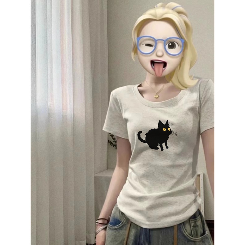 白色正肩短袖T恤女夏季纯棉修身显瘦设计感短款小个子体恤上衣潮