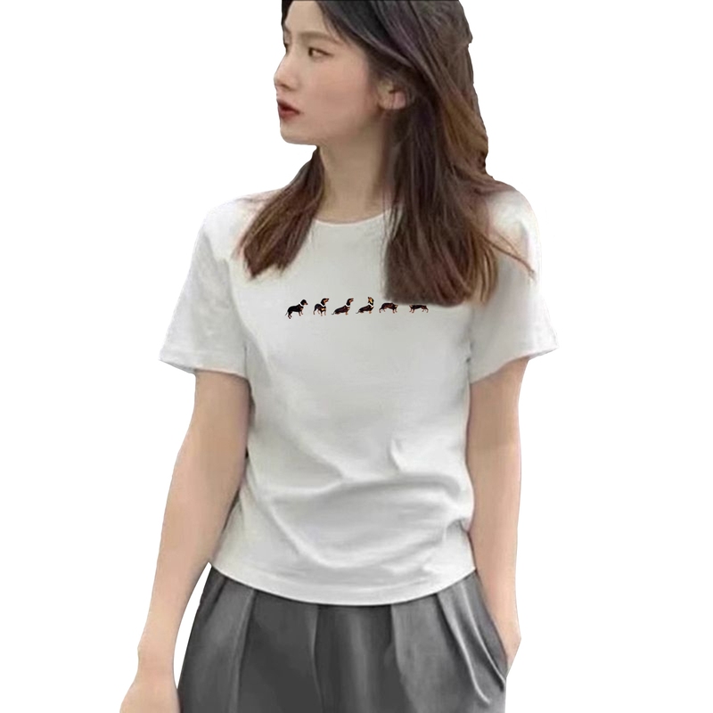 纯棉2025夏季新款白色短袖t恤女修身显瘦正肩小个子别致减龄上衣
