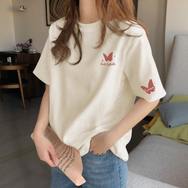 纯棉杏色短袖t恤女夏季宽松2025新款爆款时尚洋气体恤半袖上衣潮